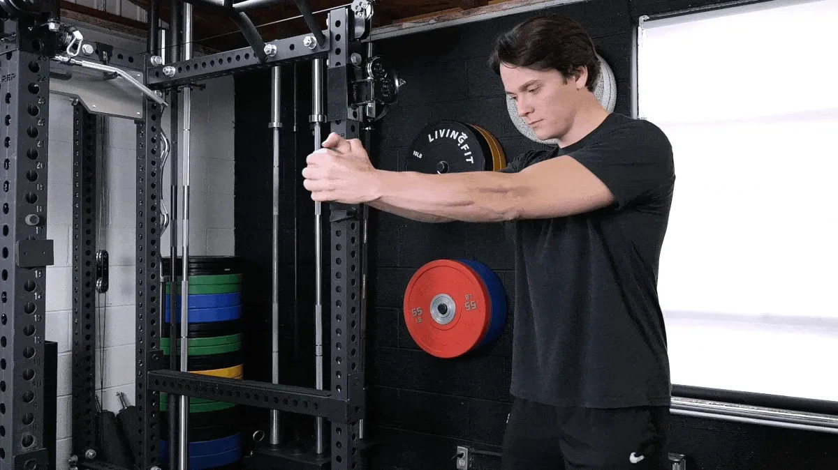 A person performing the pallof press exercise.