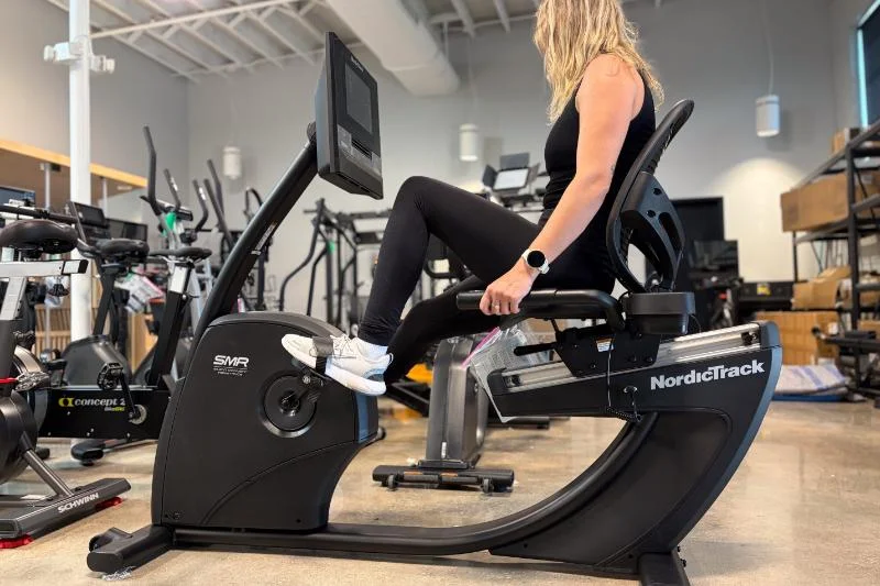 A person pedaling on the NordicTrack 10 Recumbent Bike
