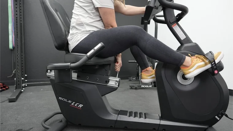 sole-lcr-exercise-bike-bottom-side-view-adjusting-red-seat-lever Sole LCR Exercise Bike
