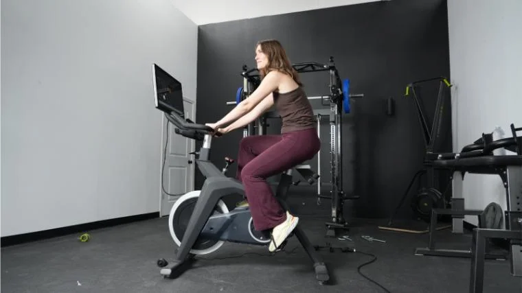 Our tester riding the Stryde Bike.